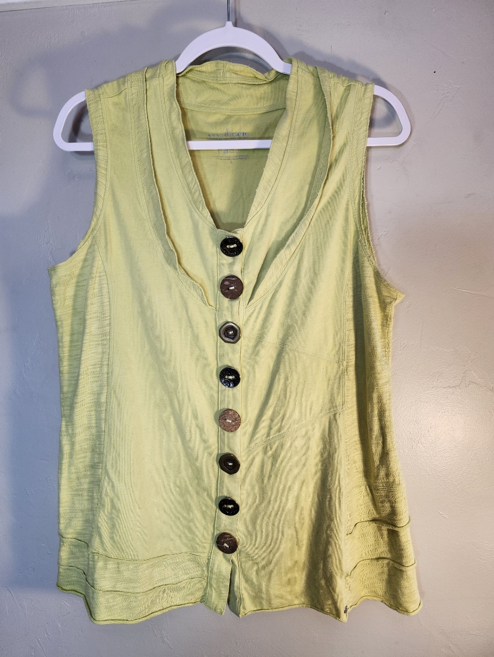 neon buddha Sleeveless Button-Front Tank in Pale Lime Green
